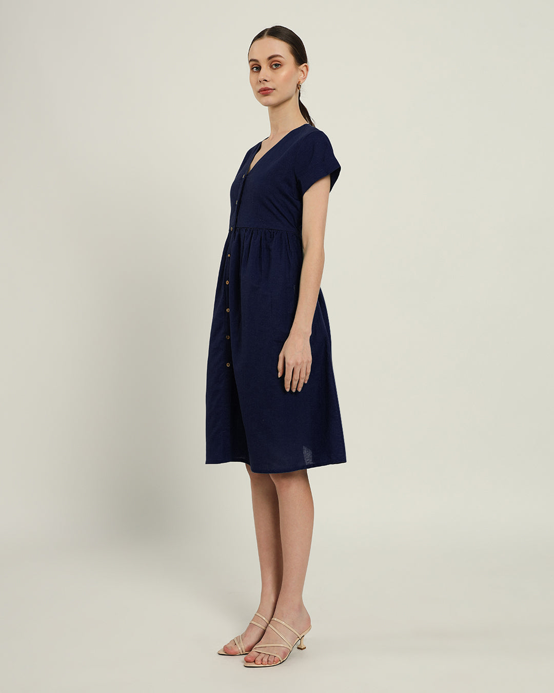The Valence Daisy Midnight Blue Linen Dress
