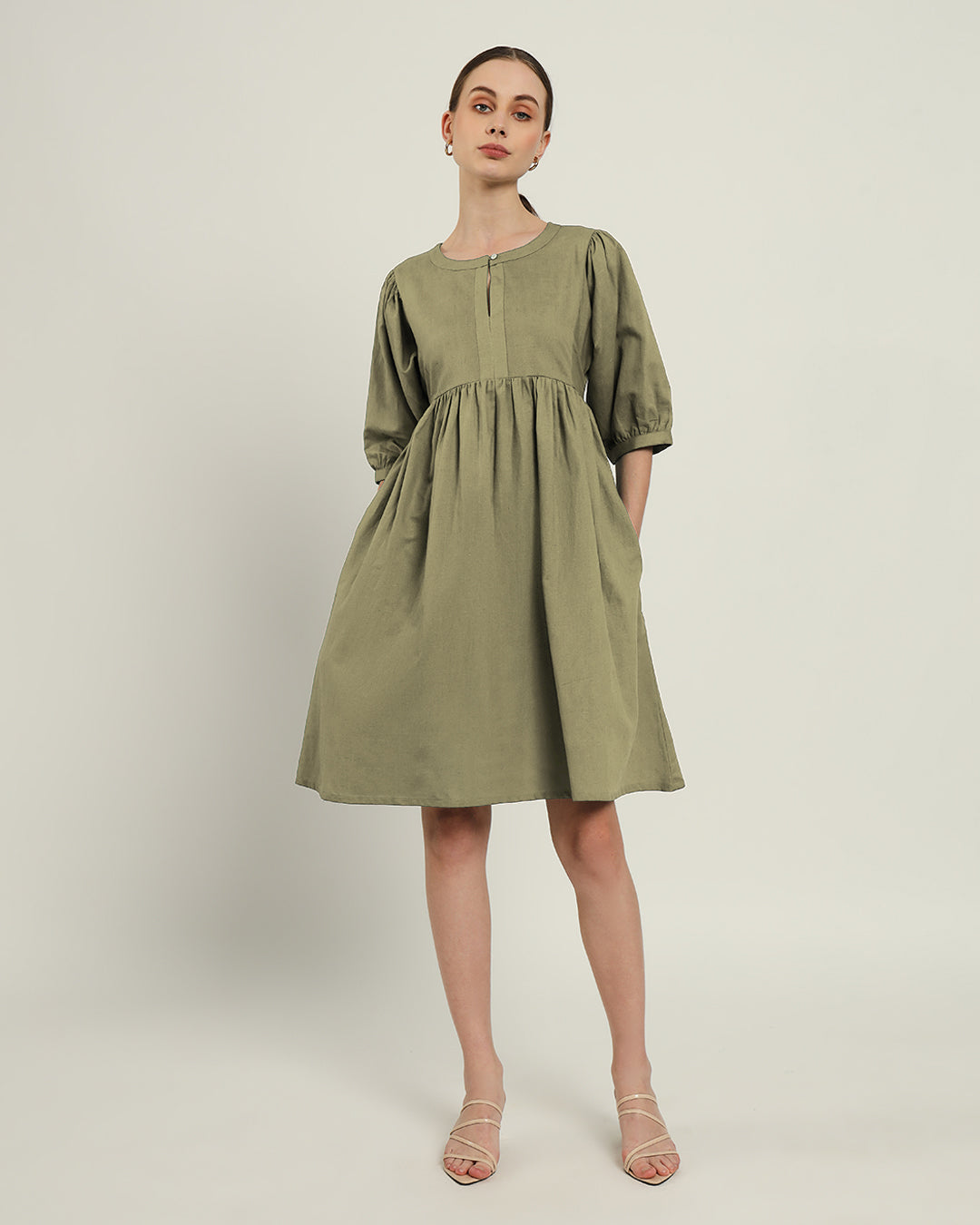 The Aira Daisy Olive Linen Dress