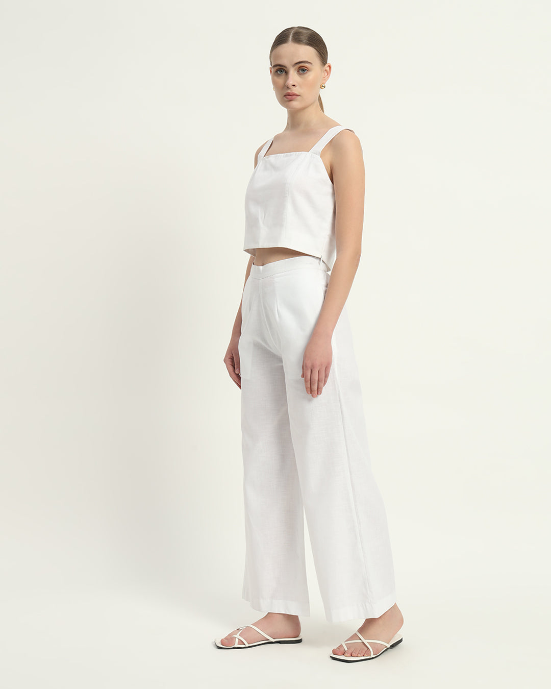 Pants Matching Set- White Linen Sleek Square