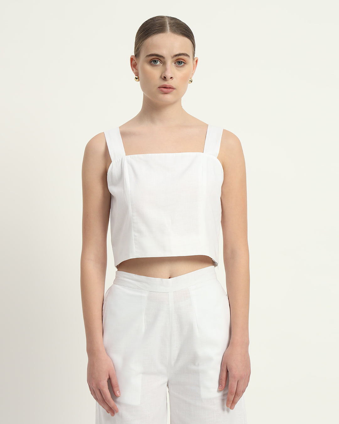 Pants Matching Set- White Linen Sleek Square