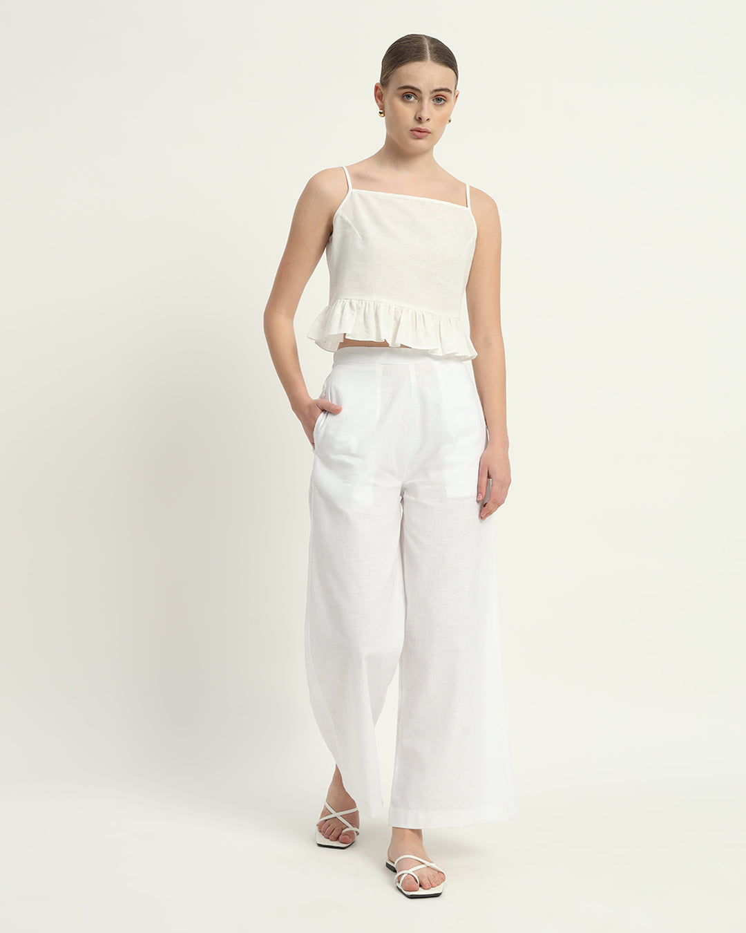 Pants Matching Set- White Linen Whimsical Willow