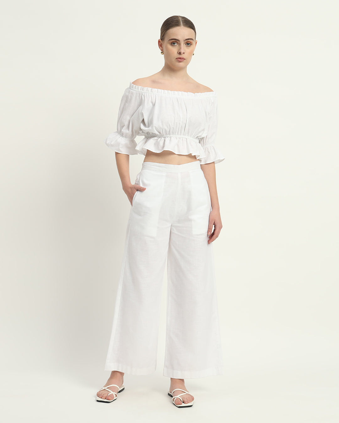 Pants Matching Set- White Linen Radiant Ruche