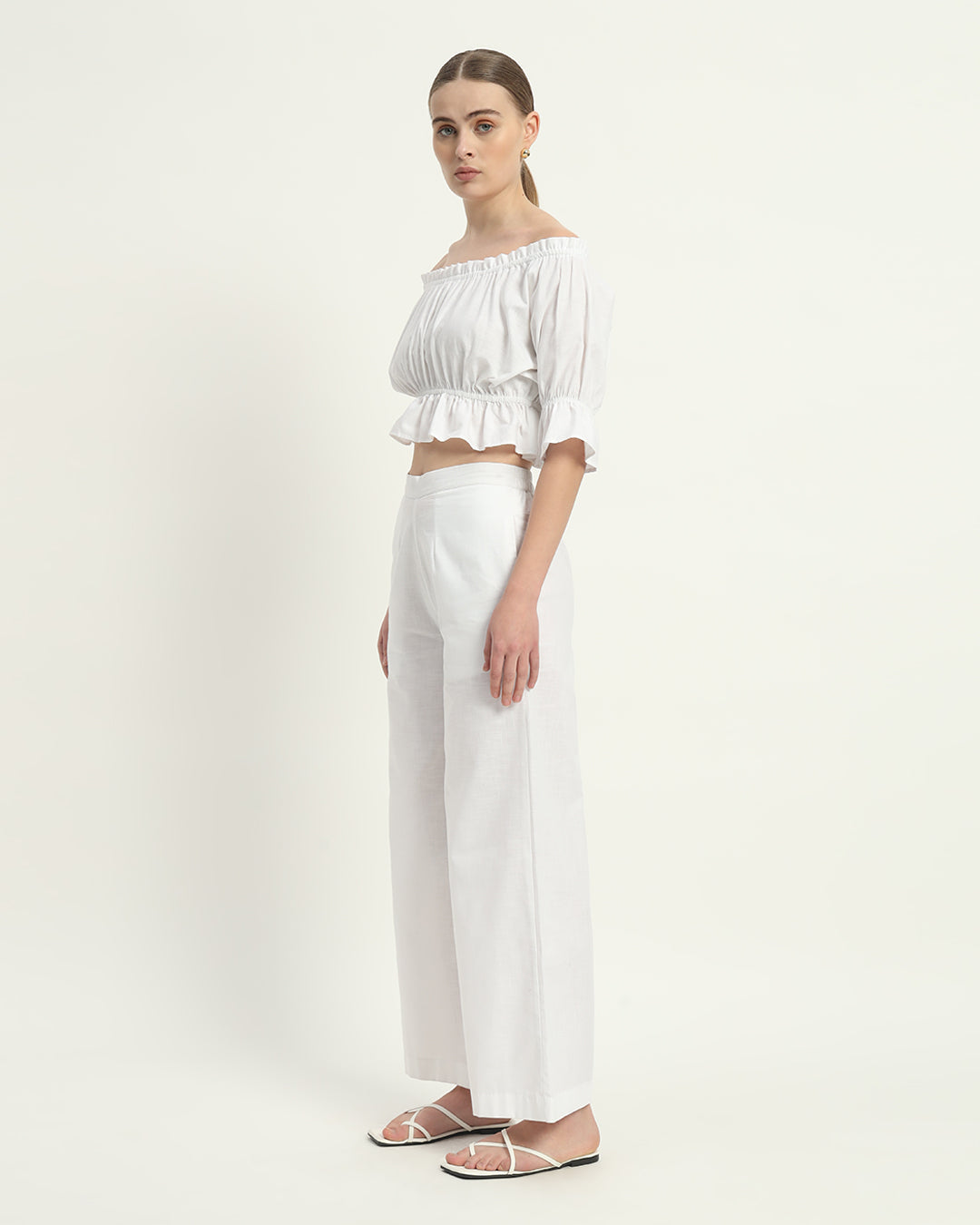 Pants Matching Set- White Linen Radiant Ruche