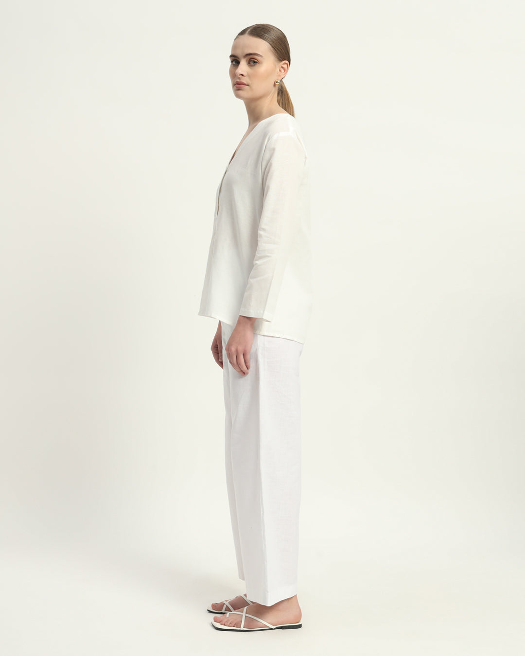 Pants Matching Set- White Classic Grace Linen