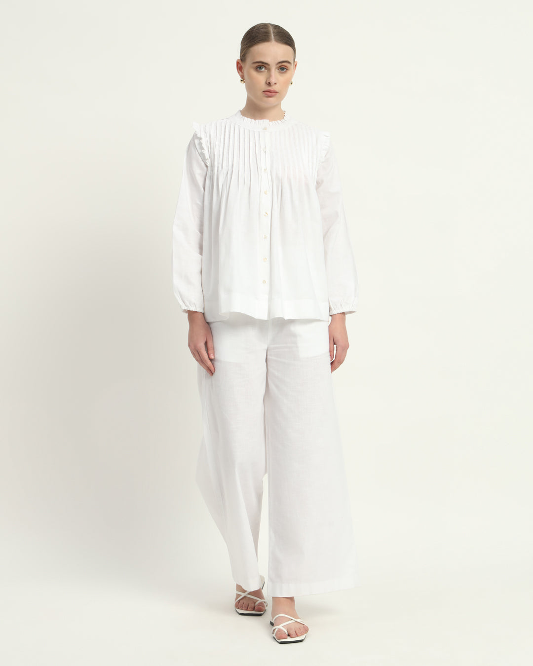 Pants Matching Set- White Sleek Peplum Duo Linen