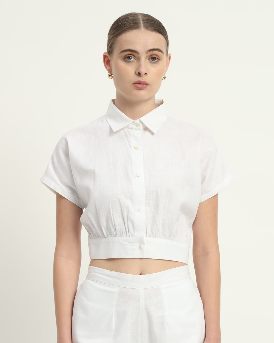 Pants Matching Set- White Chic Crop Linen