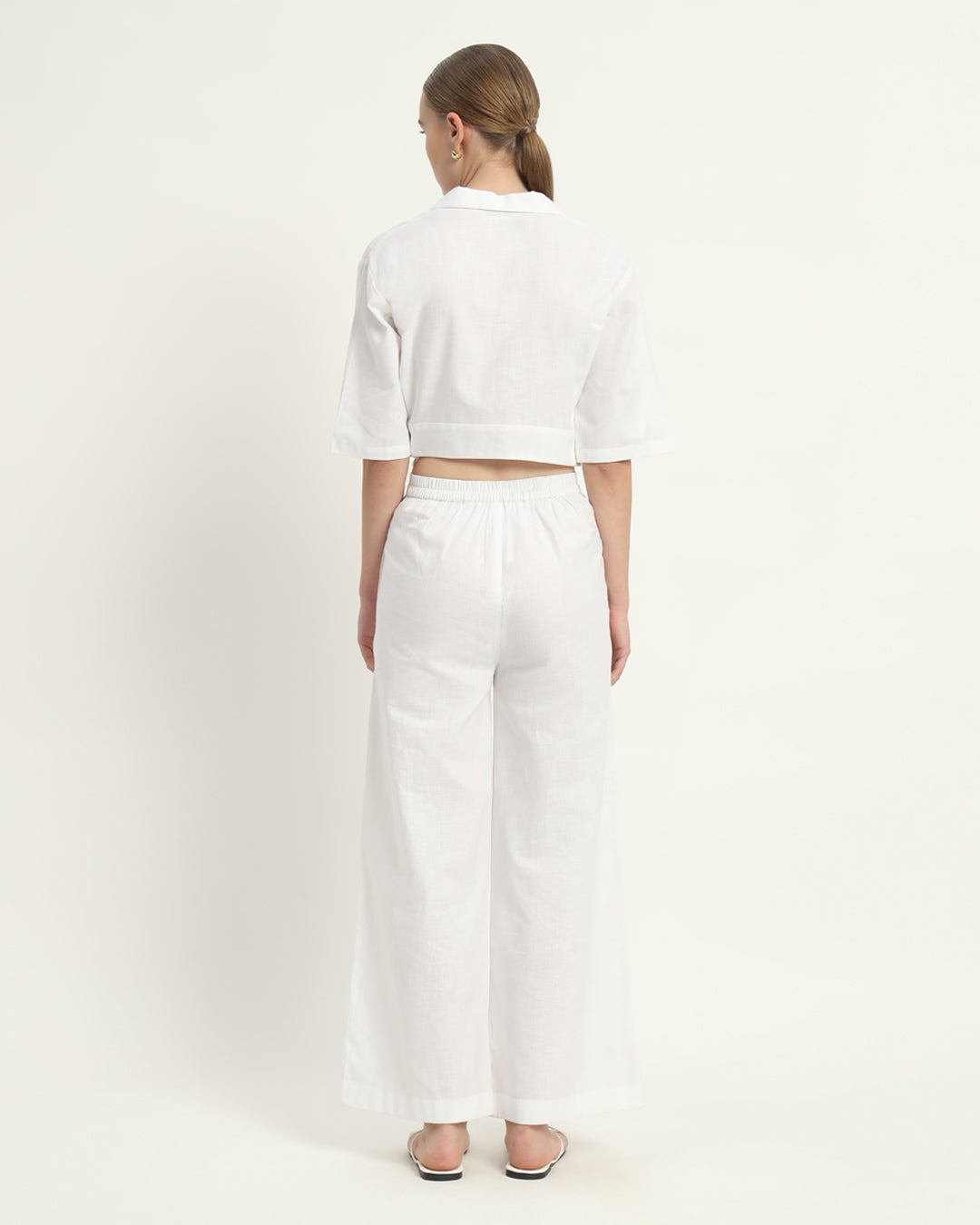 Pants Matching Set- White Linen V Graceful Gathers