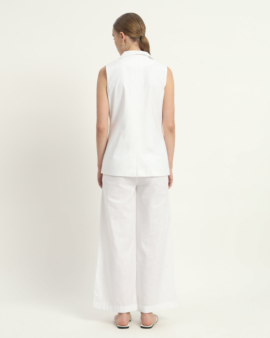 Pants Matching Set- White Linen Elegance Echo V-Neck Blazer