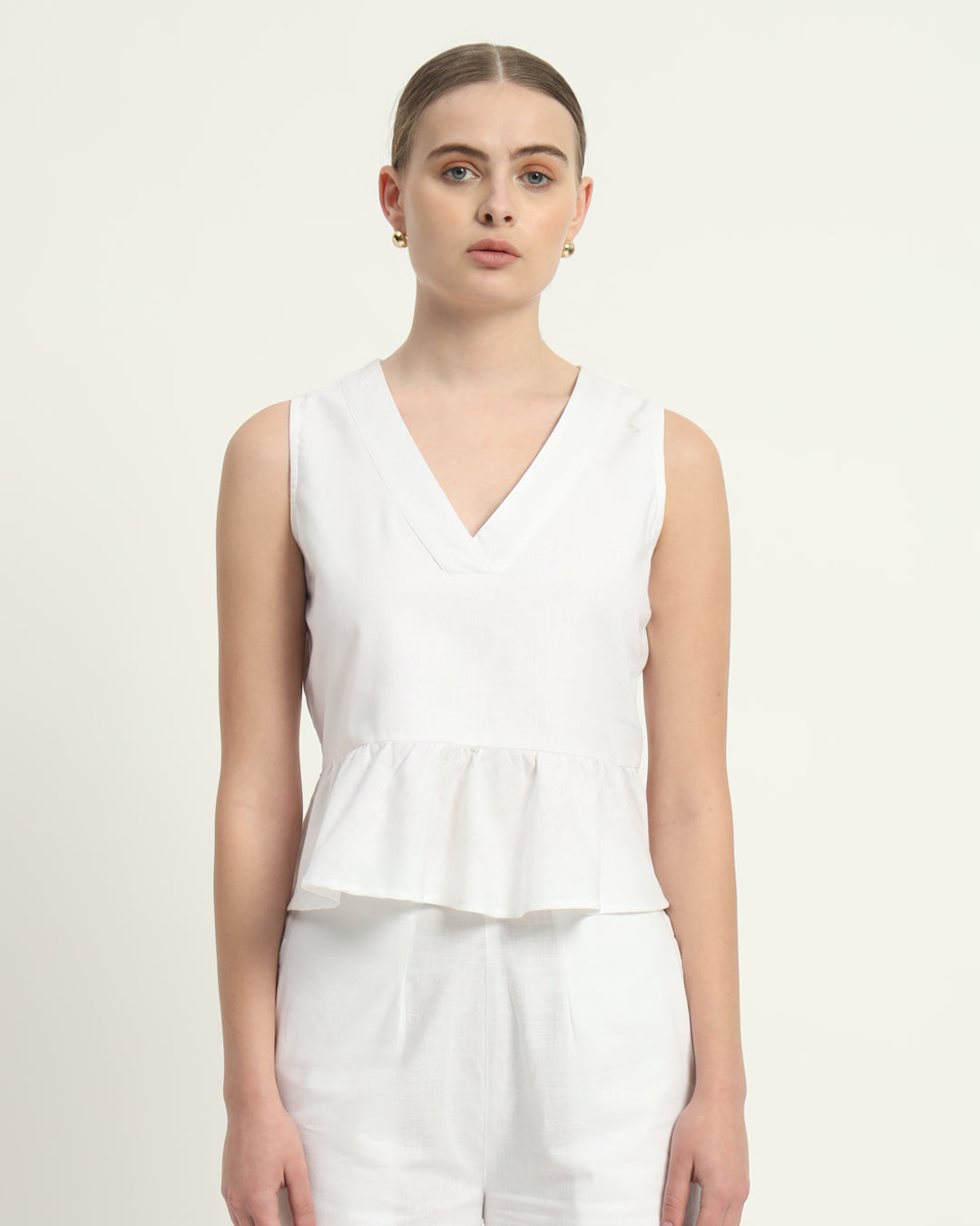 Pants Matching Set- White Linen Posh Peplum