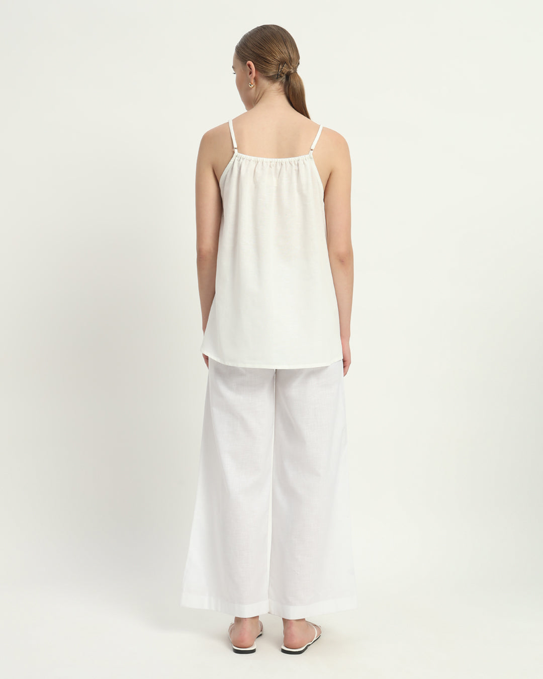 Pants Matching Set- White Linen Easy Breeze Adjustable Neck