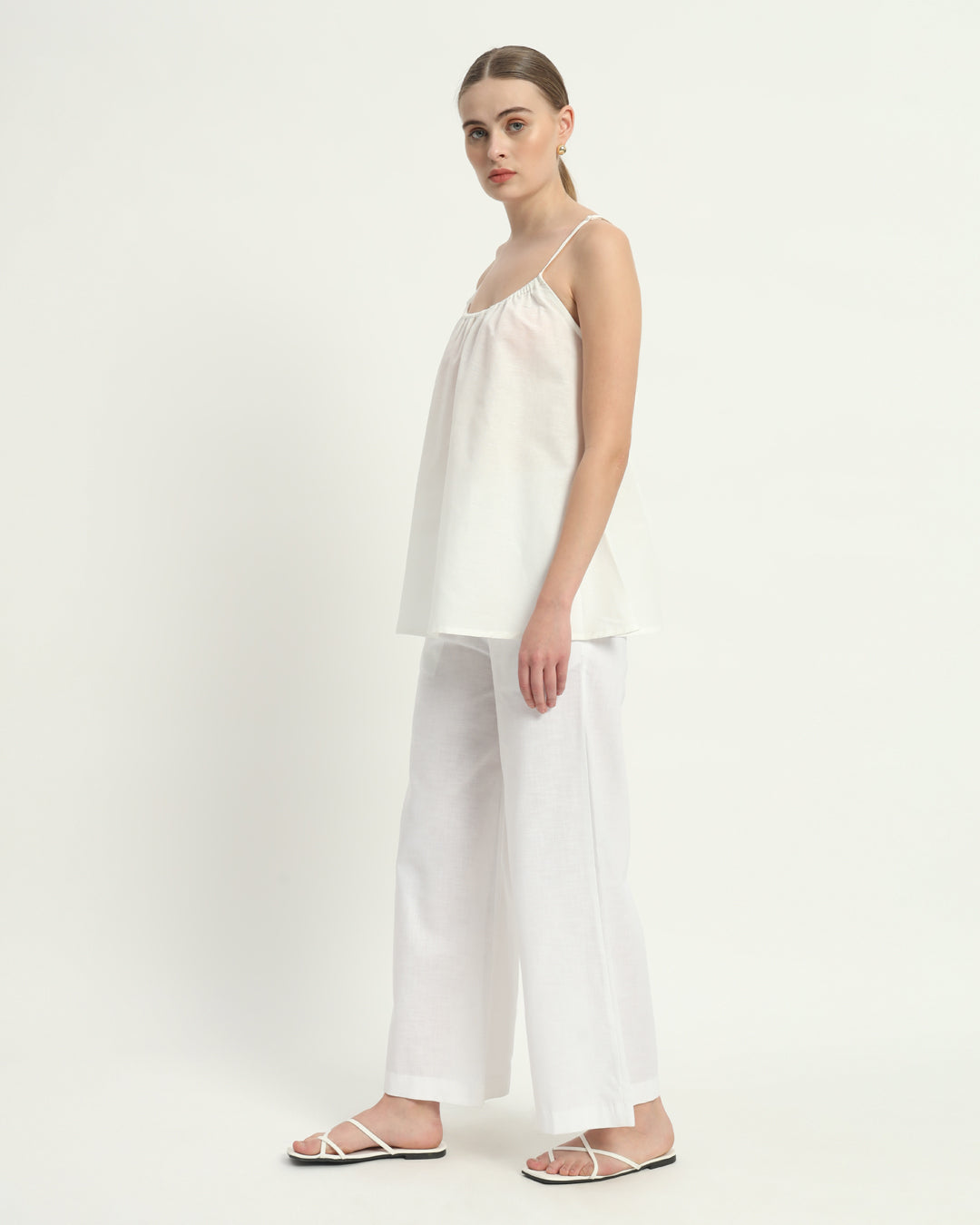 Pants Matching Set- White Linen Easy Breeze Adjustable Neck