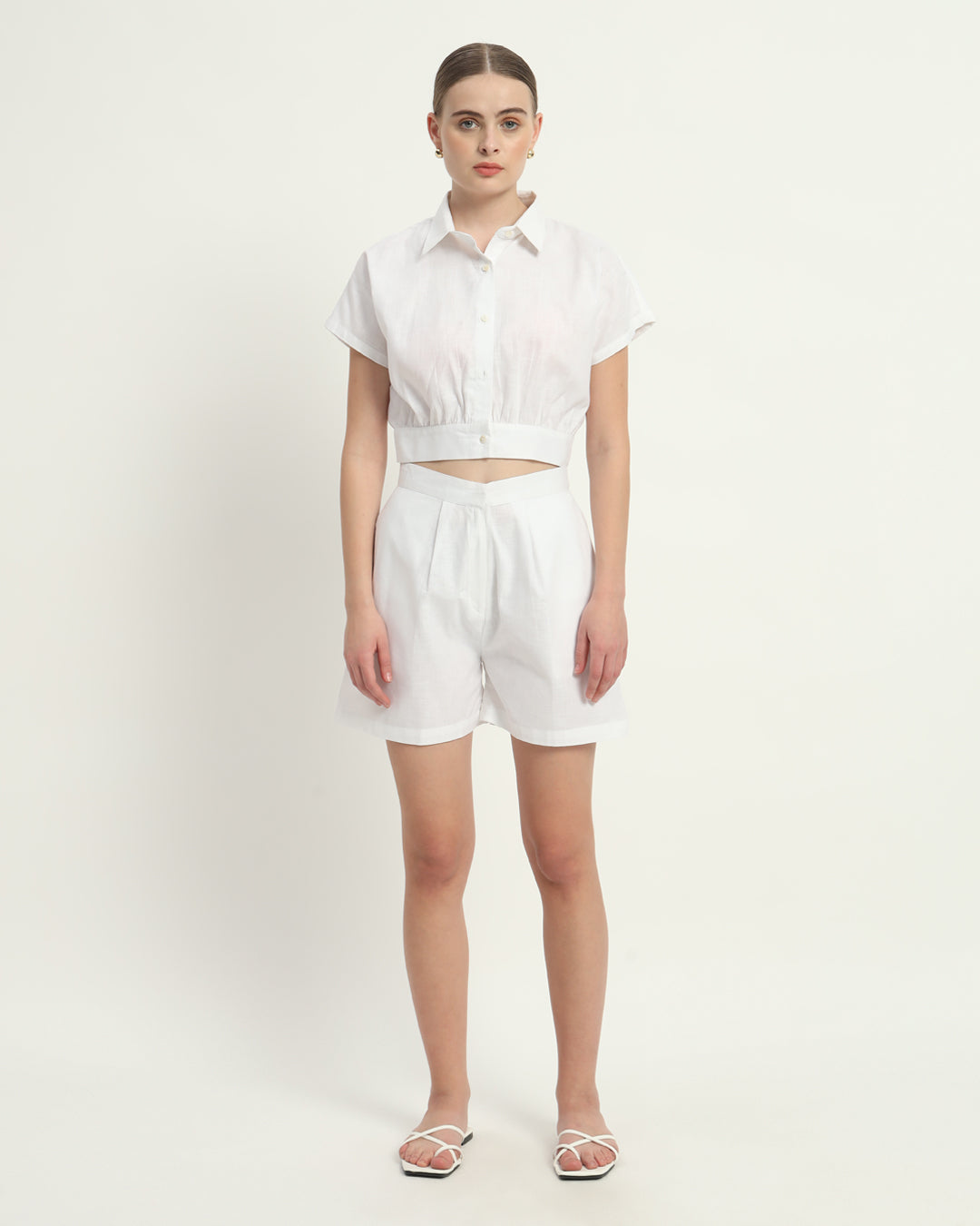 Shorts Matching Set- White Linen Chic Crop