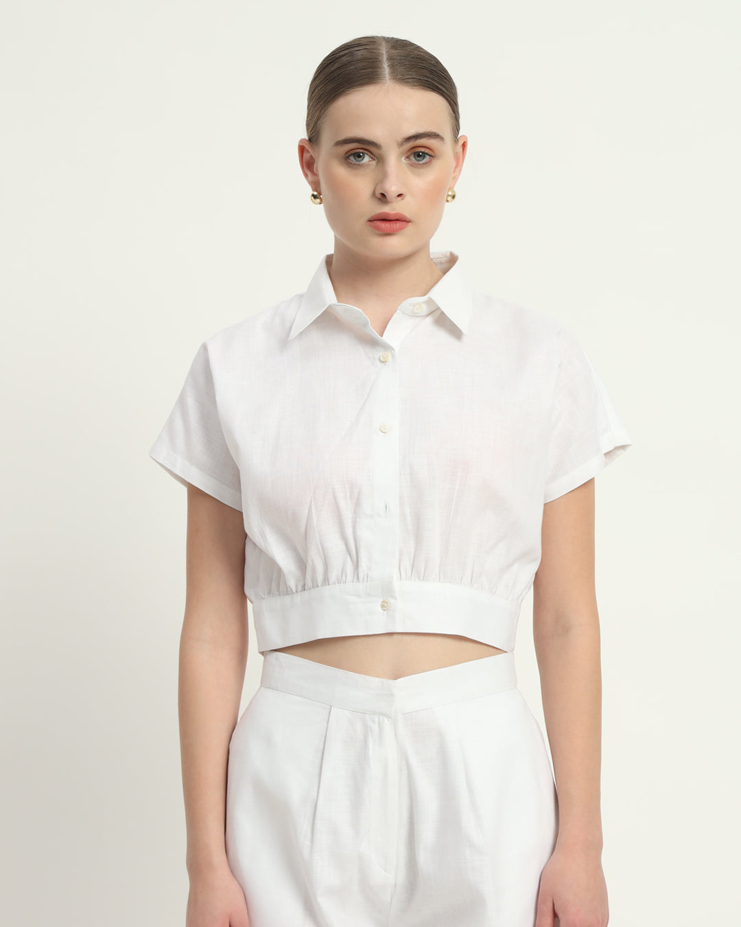 Shorts Matching Set- White Linen Chic Crop