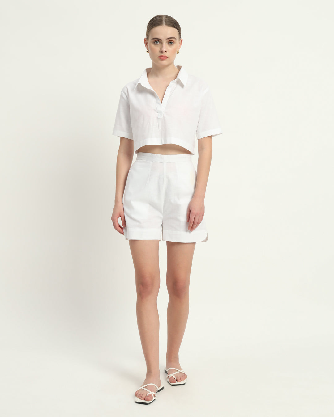 Shorts Matching Set-White Linen Cityscape