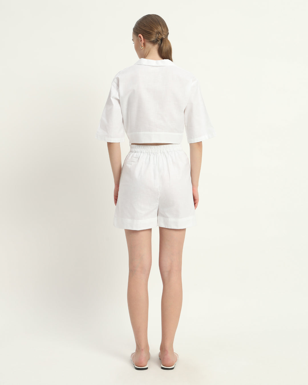 White Linen V Graceful Gathers Shorts Matching Set