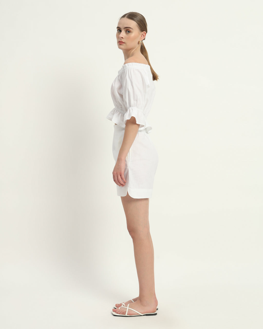 Shorts Matching Set- White Linen Radiant Ruche