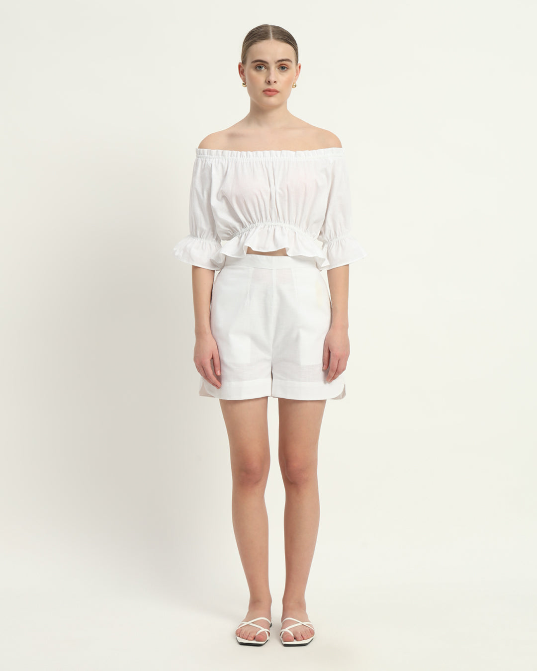 Shorts Matching Set- White Linen Radiant Ruche