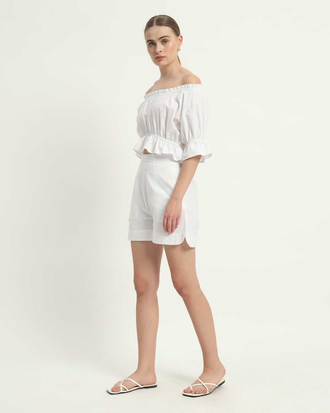 Shorts Matching Set- White Linen Radiant Ruche