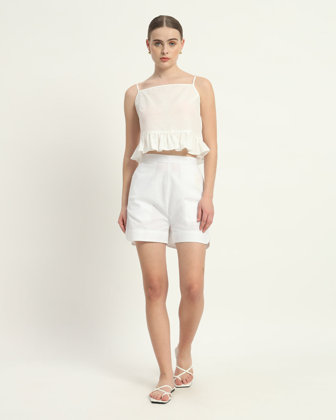 Shorts Matching Set- White Linen Whimsical Willow