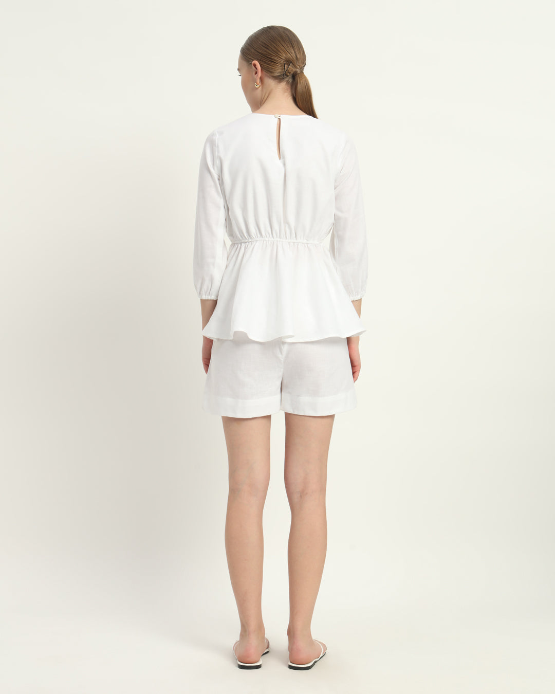 Shorts Matching Set-White Linen Royal Peplum