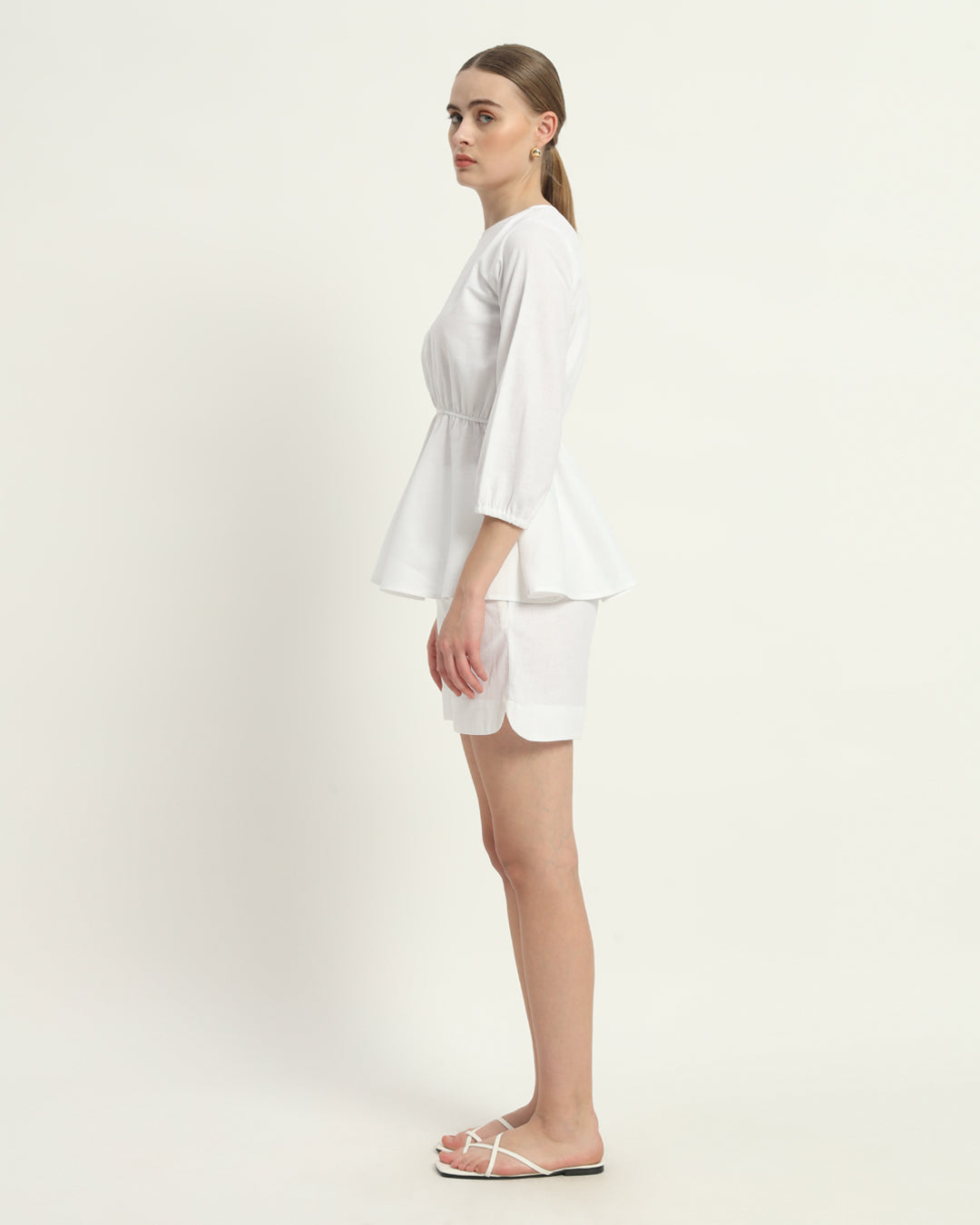 Shorts Matching Set-White Linen Royal Peplum