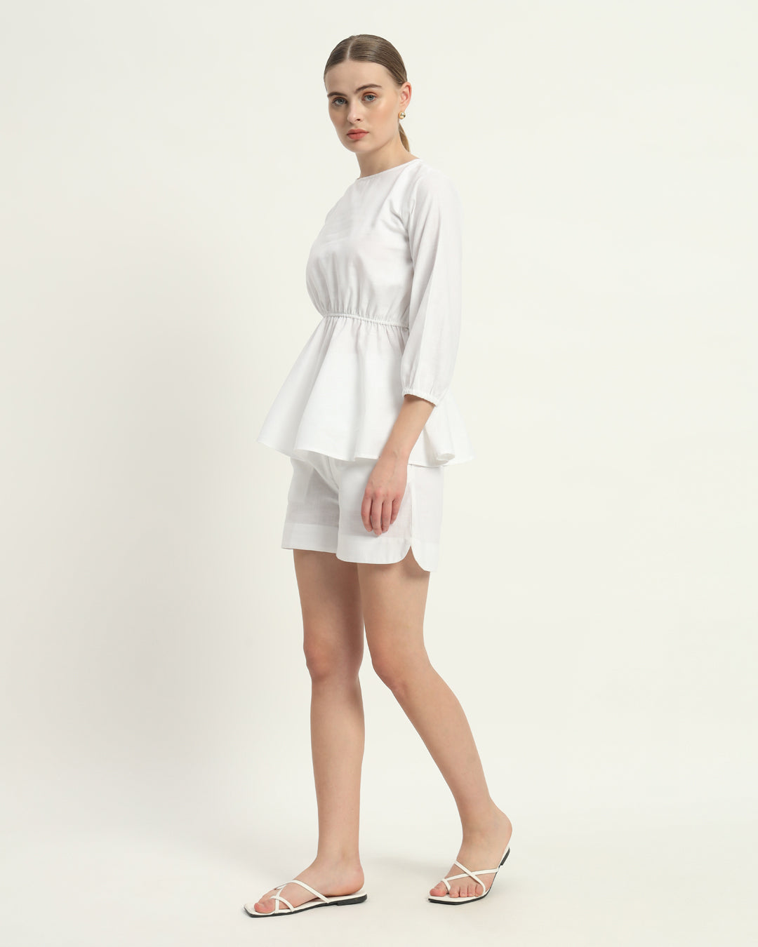 Shorts Matching Set-White Linen Royal Peplum