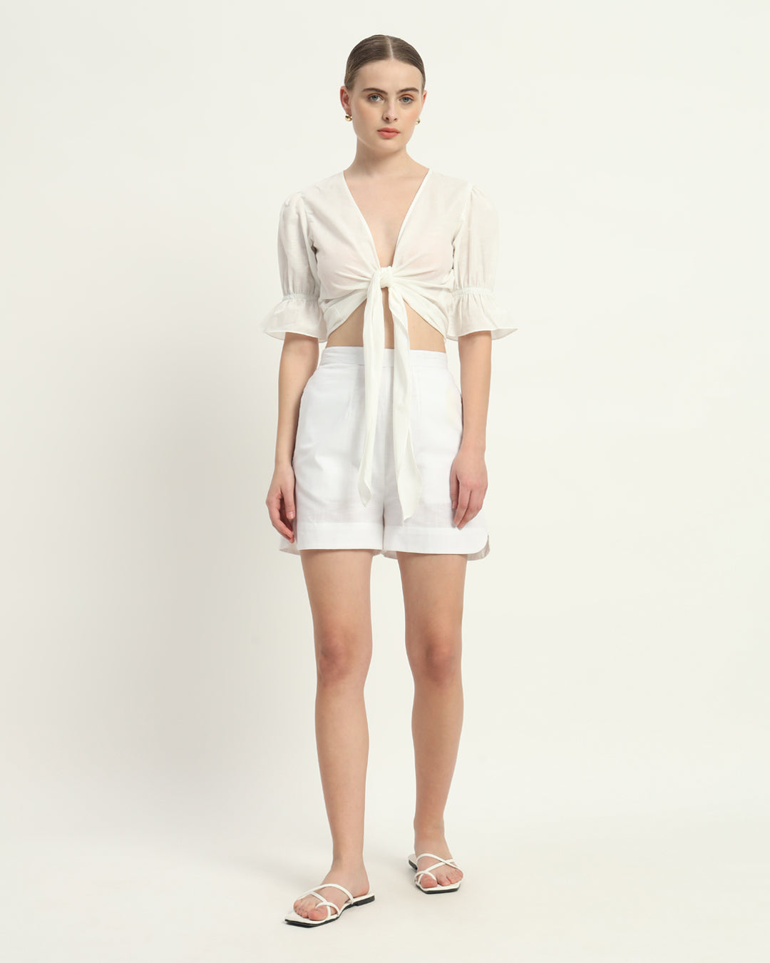 Shorts Matching Set-White Linen Bohemian Bliss