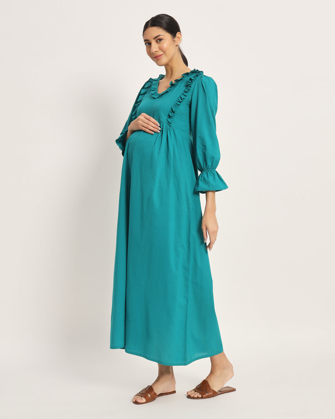 Green Gleam Functional Flow Maternity & Nursing Dress
