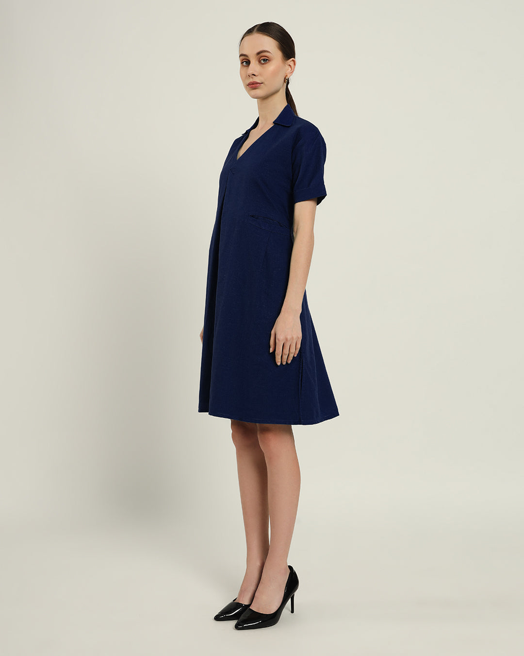 The Lancaster Daisy Midnight Blue Linen Dress