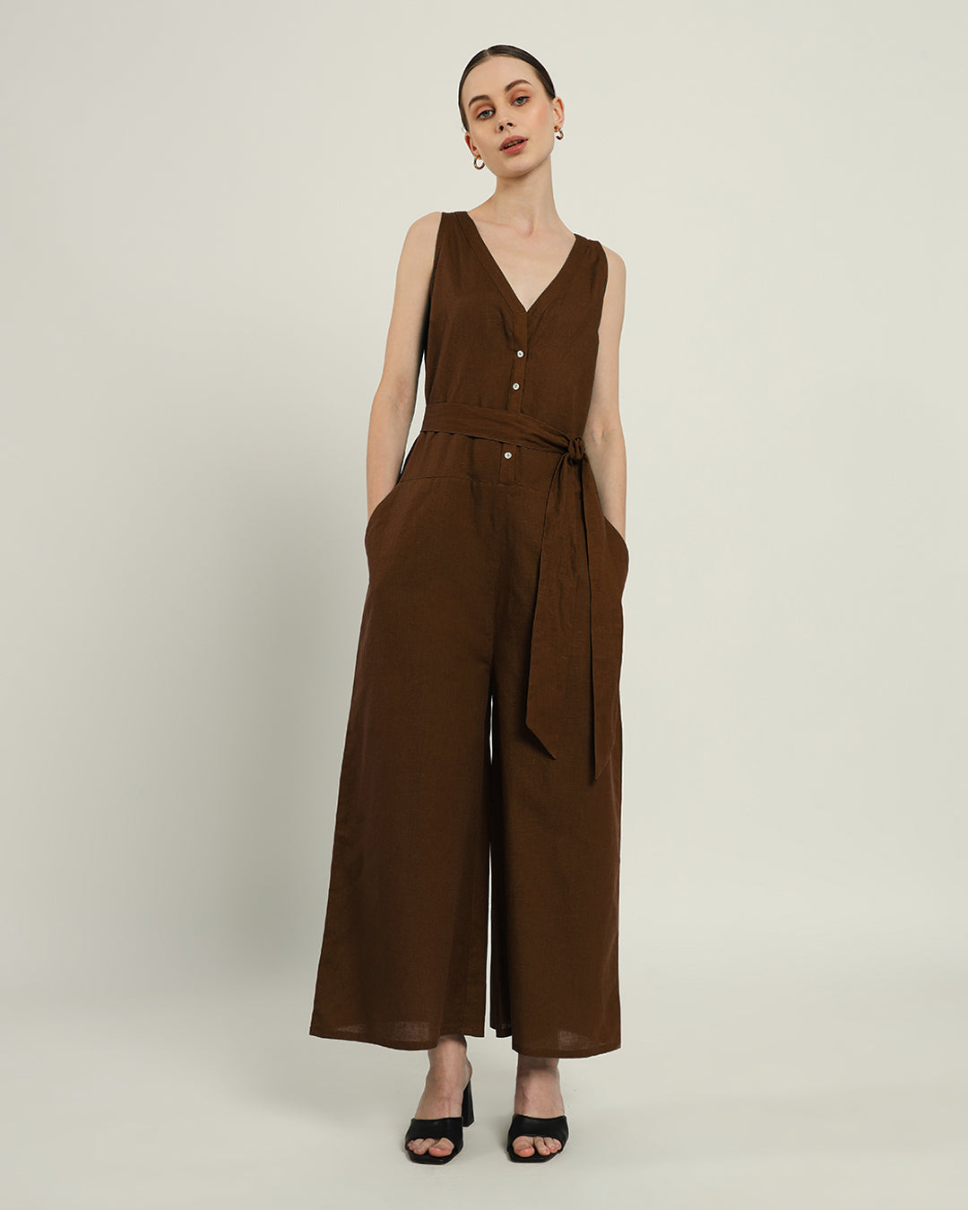 Nutshell Run The Show V Neck Button Down Jumpsuit