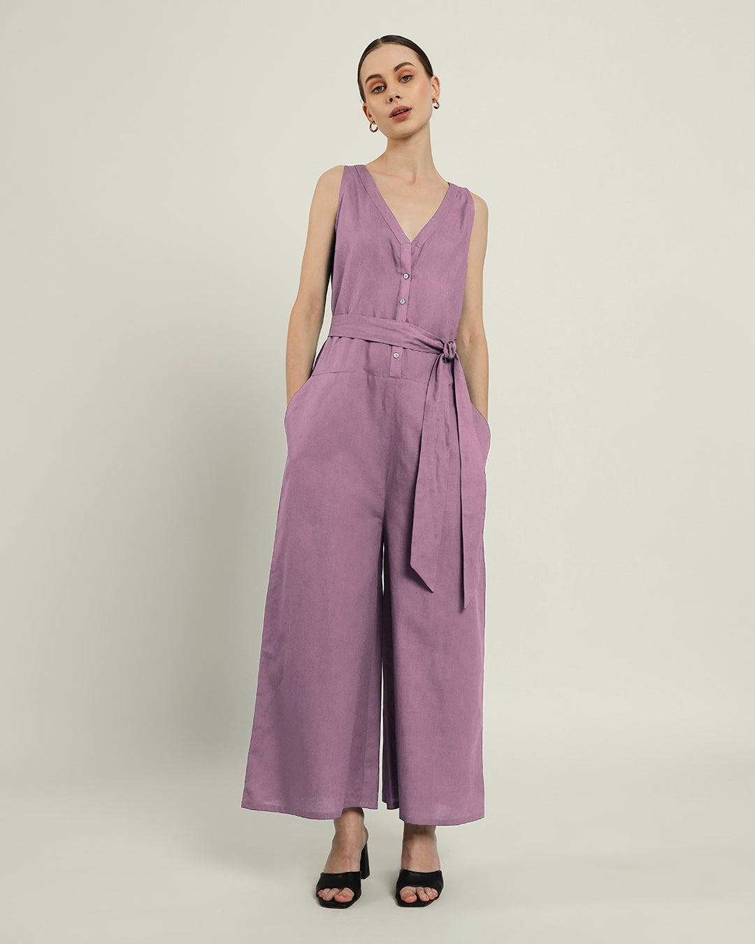 Purple Swirl Run The Show V Neck Button Down Jumpsuit