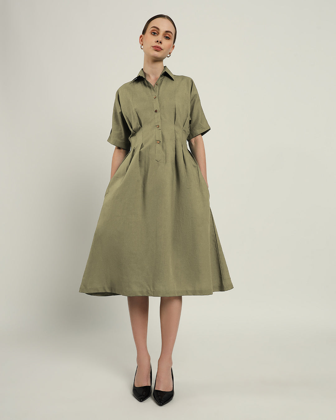The Salford Daisy Olive Linen Dress