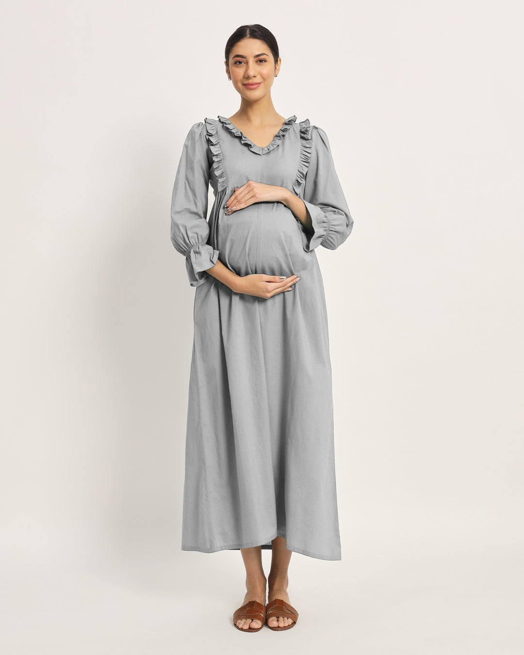Iced Grey Functional Flow Maternity & Nursing Dress