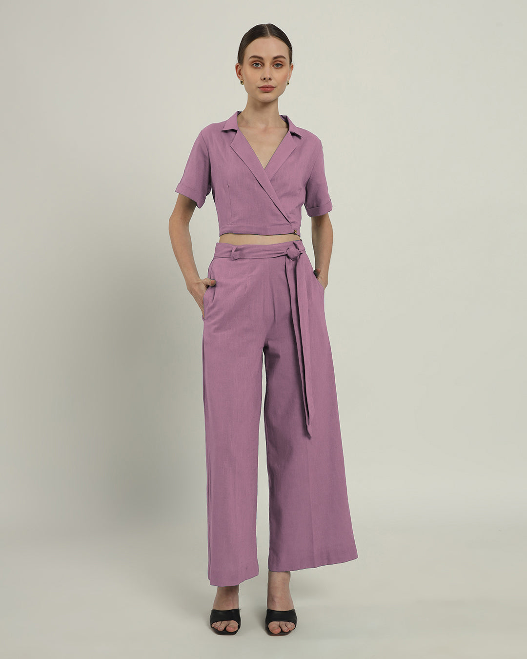 Lapel Collar Solid Purple Swirl Top (Without Bottoms)