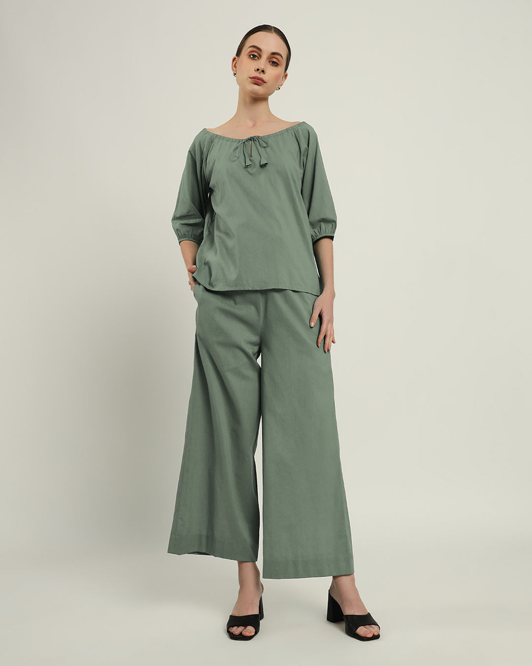 Effortless BowtNeck Mint Top (Without Bottoms)