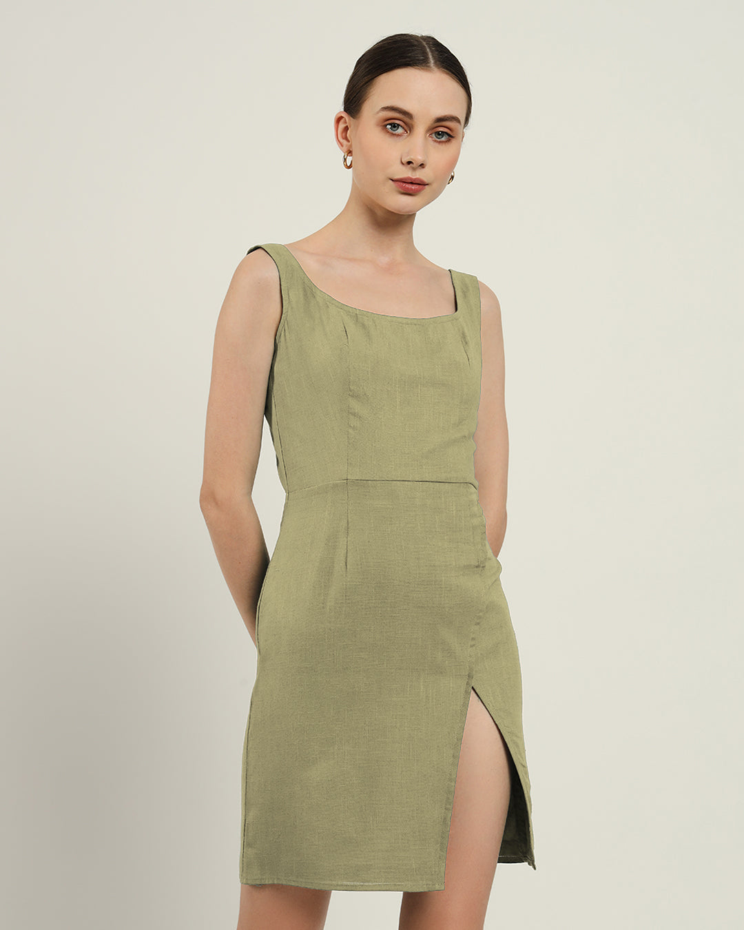 The Cannes Daisy Olive Linen Dress