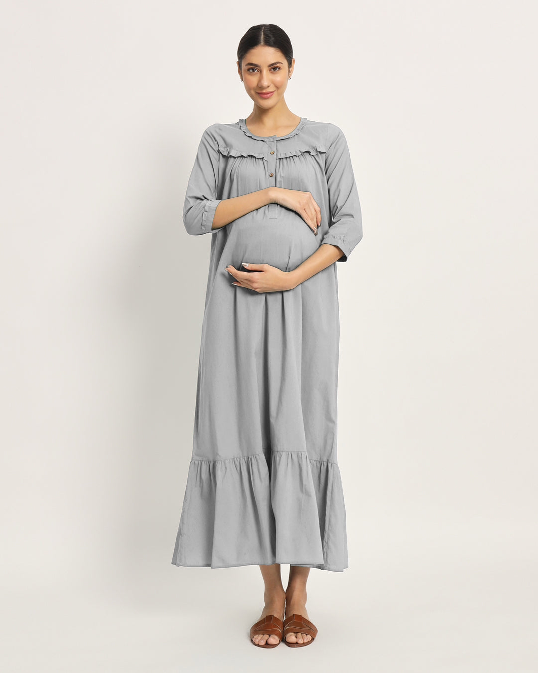 Iced Grey Bella Mama Maternity & Nursing Dress