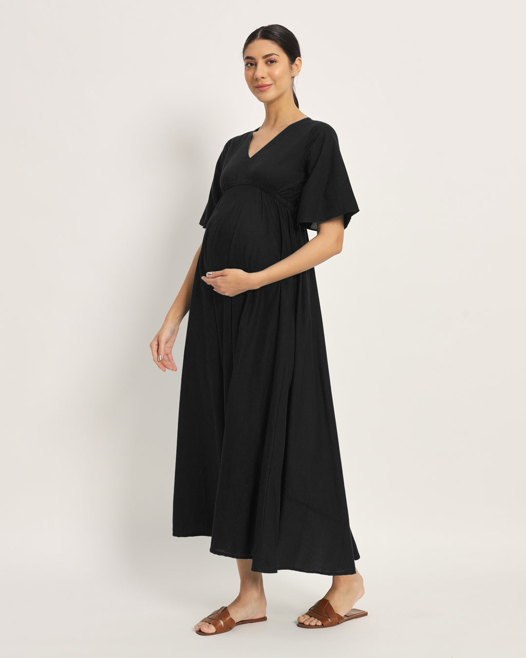 Classic Black Life Bloom Maternity & Nursing Dress