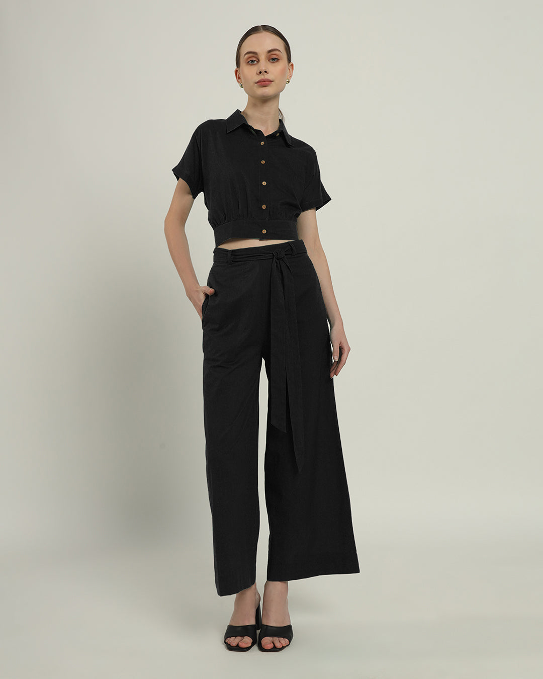 Pants Matching Set- Noir Chic Crop