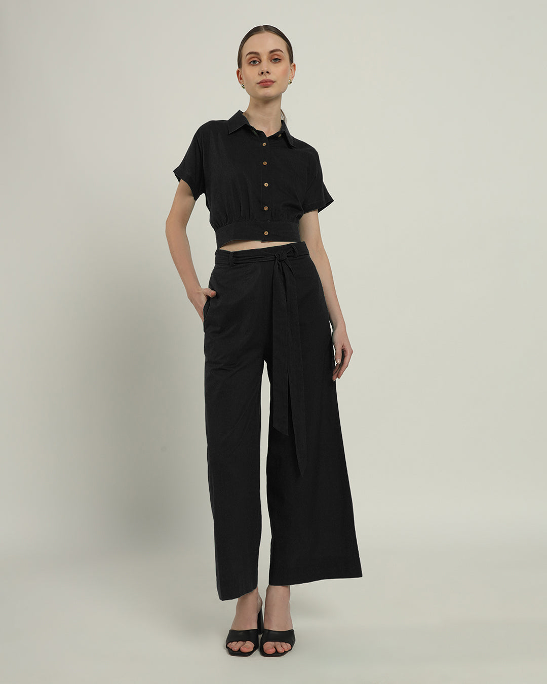 Noir Chic Crop Solid Co-ord Top (Without Bottoms)