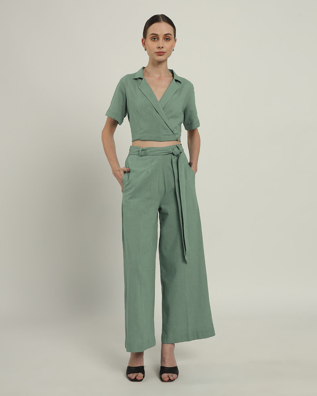 Pants Matching Set- Mint Lapel Collar