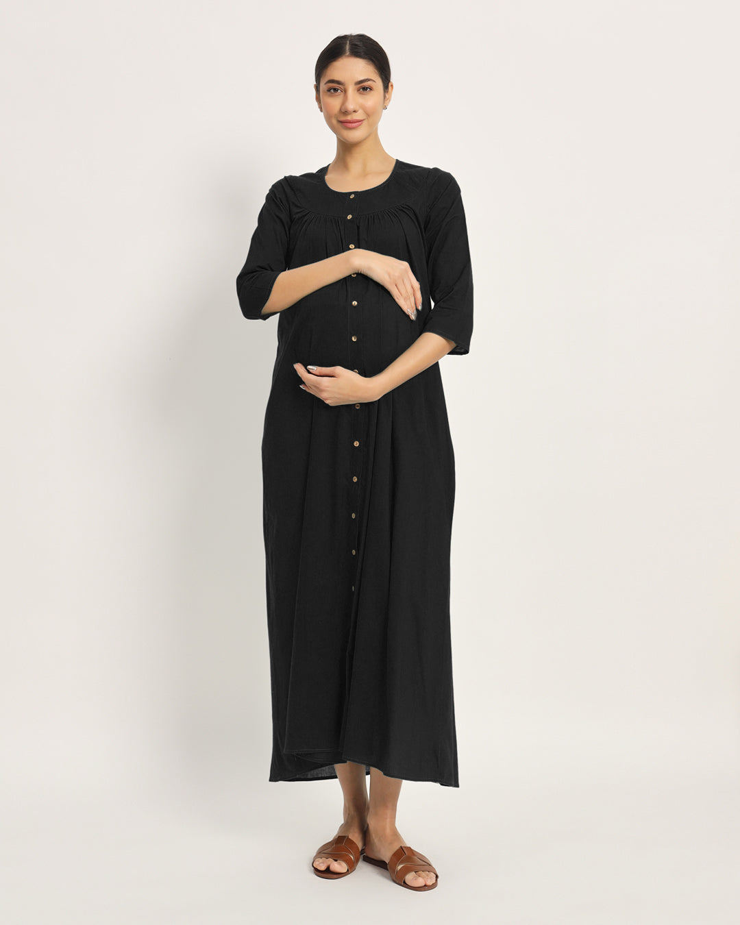 Classic Black Mommy Glow Maternity & Nursing Dress