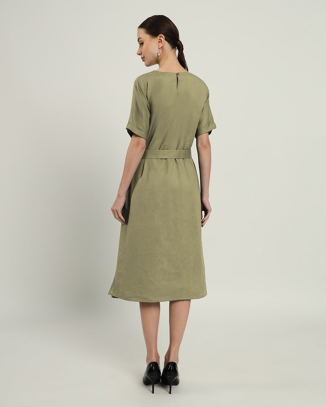 The Tayma Daisy Olive Linen Dress