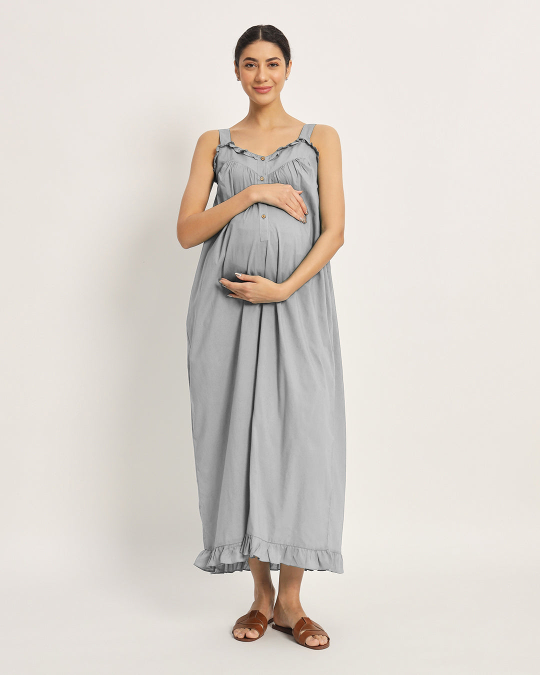 Iced Grey Preggo Pretty Maternity & Nursing Dress
