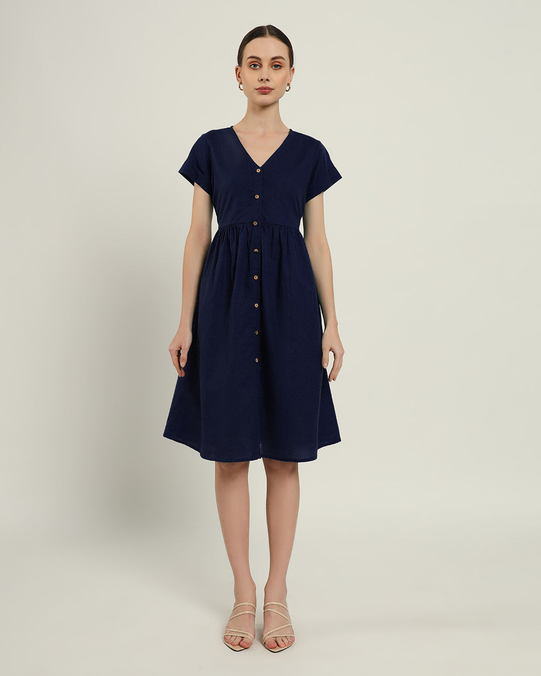 The Valence Daisy Midnight Blue Linen Dress