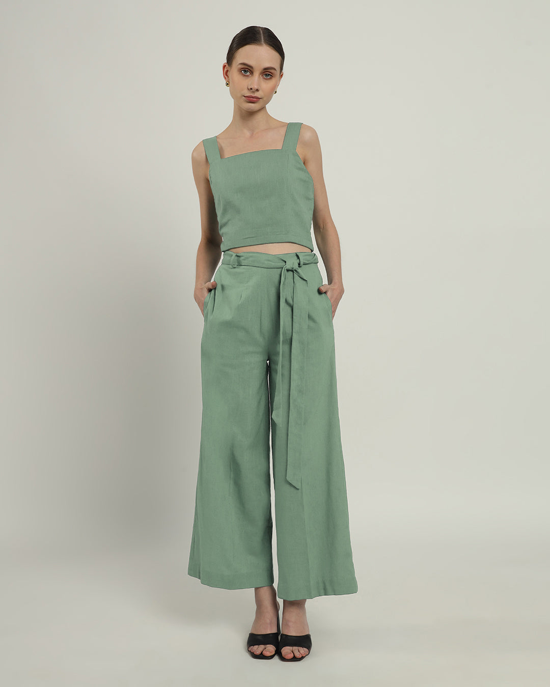 Mint Sleek Square Crop Solid Top (Without Bottoms)