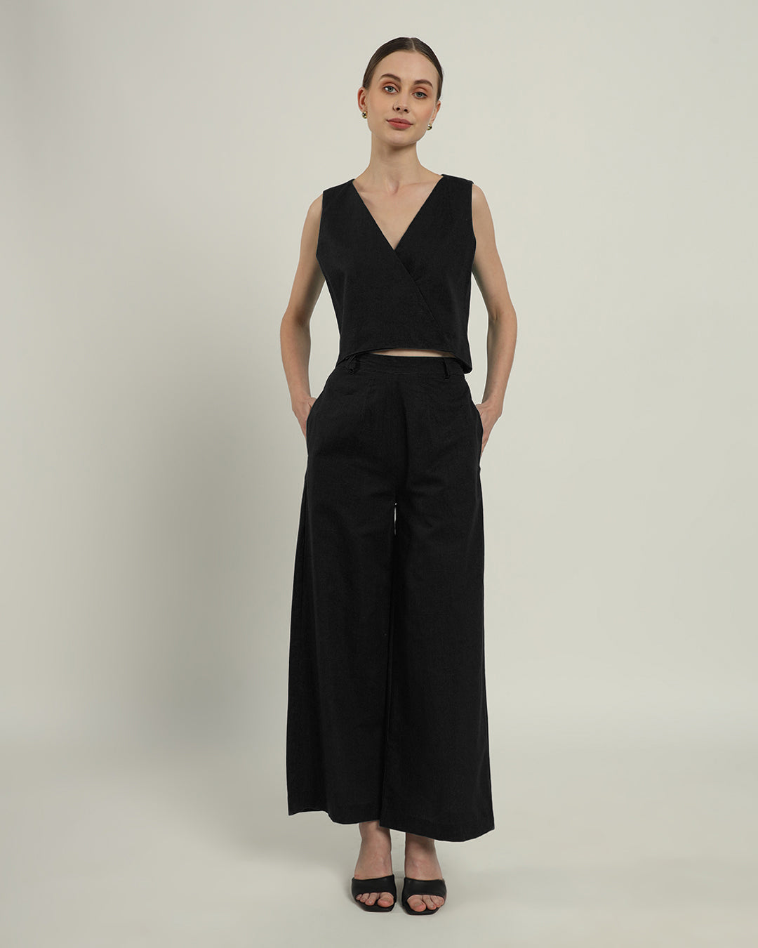 Pants Matching Set- Noir V Neck Overlap