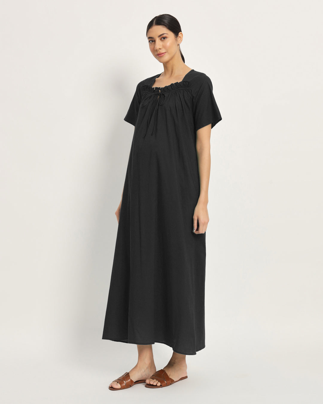 Classic Black Mama's Glow Maternity & Nursing Dress