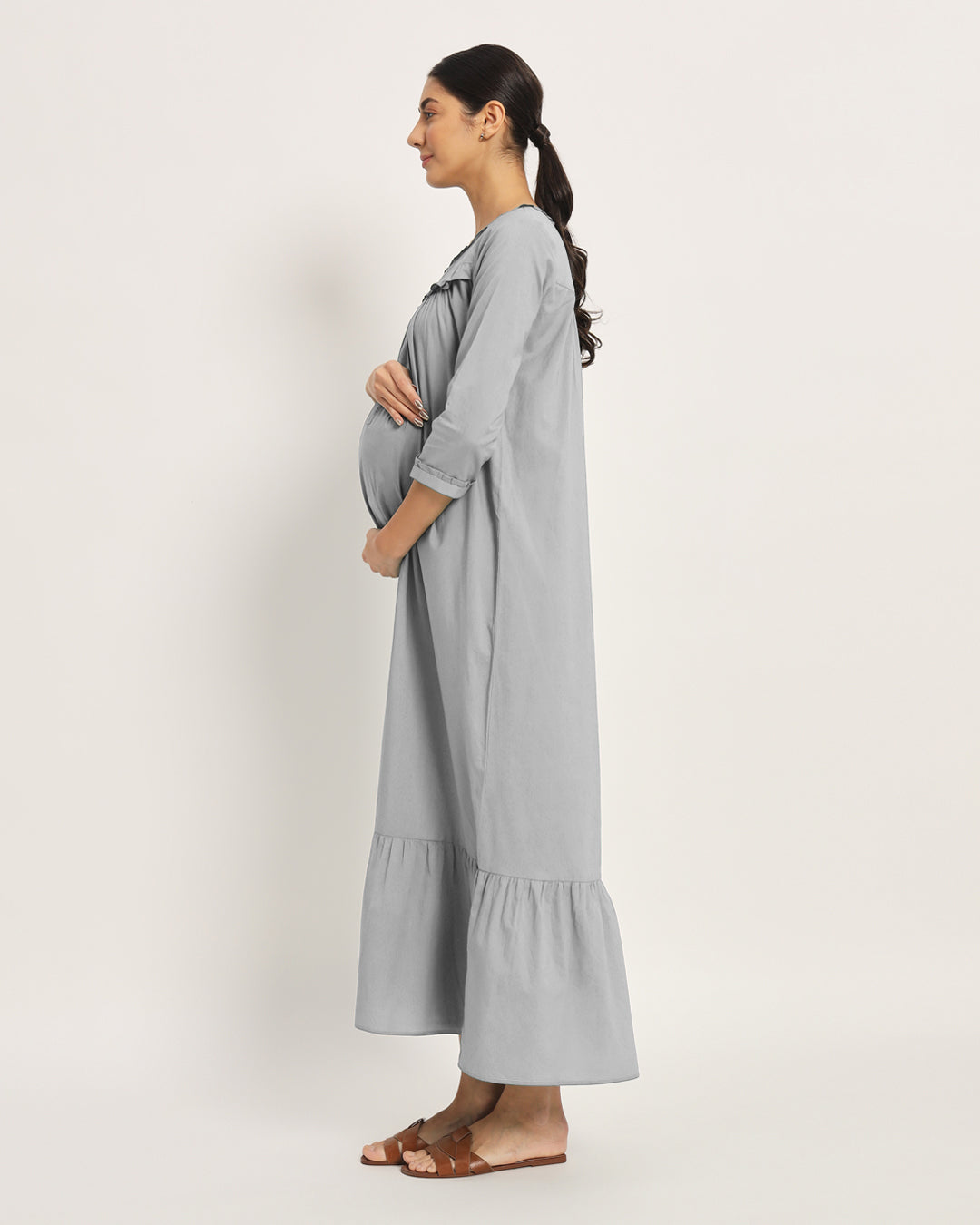Iced Grey Bella Mama Maternity & Nursing Dress