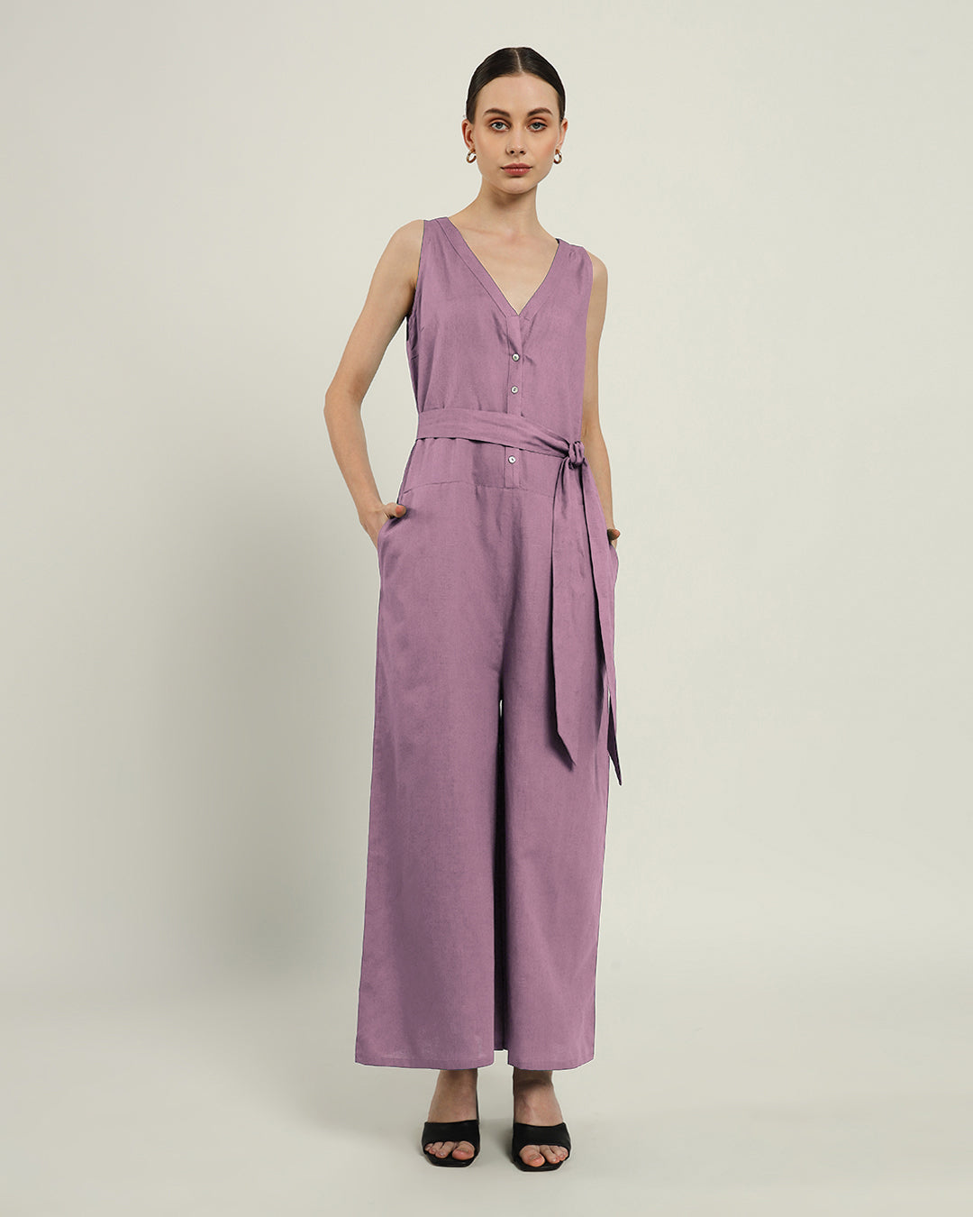 Purple Swirl Run The Show V Neck Button Down Jumpsuit